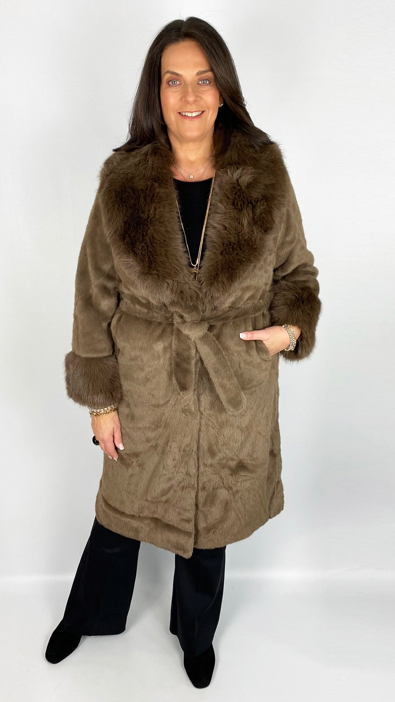 Luxury faux fur belted coat (2 Colours) by Malissa J