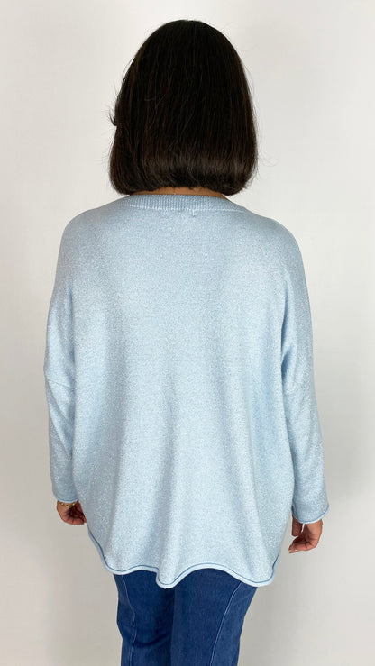 Embellished heart lurex oversized v-neck jumper | 3 Colours