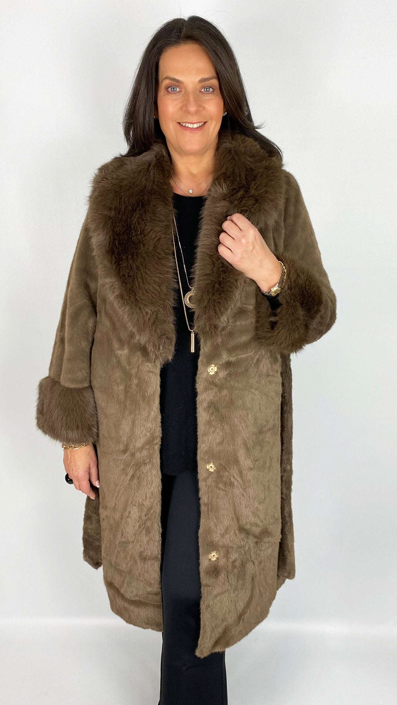 Luxury faux fur belted coat (2 Colours) by Malissa J