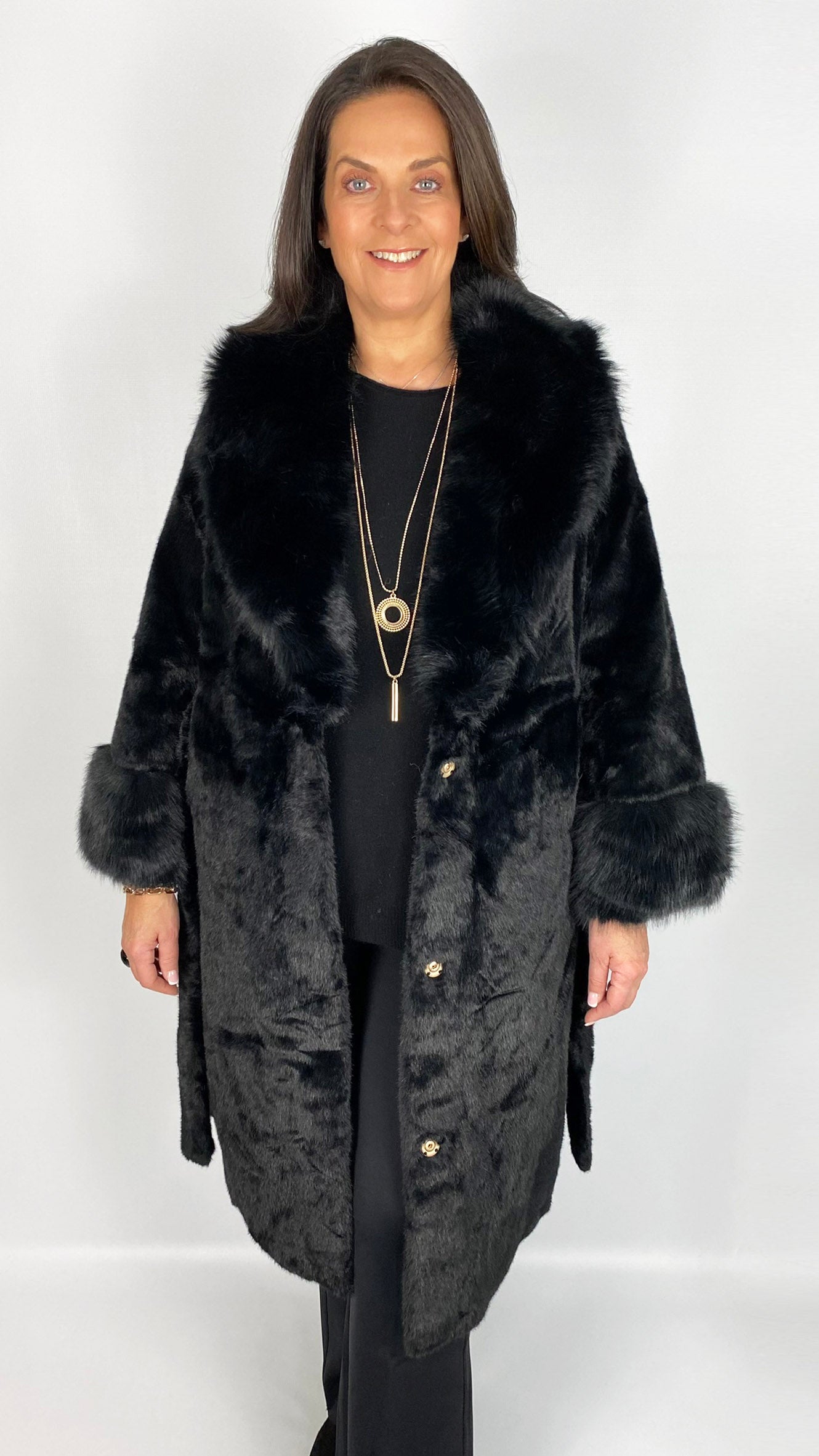 Luxury faux fur belted coat (2 Colours) by Malissa J