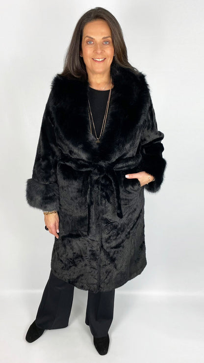 Luxury faux fur belted coat (2 Colours) by Malissa J