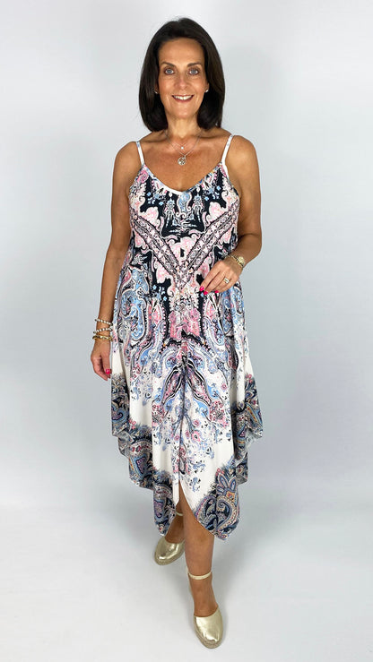 Handkerchief hem print strappy dress | 4 Colours