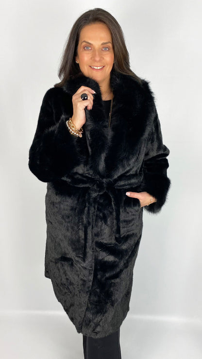 Luxury faux fur belted coat (2 Colours) by Malissa J