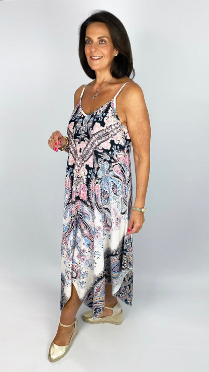 Handkerchief hem print strappy dress | 4 Colours