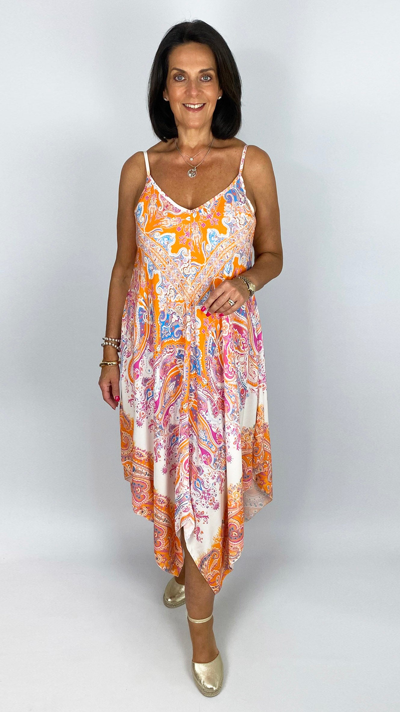 Handkerchief hem print strappy dress | 4 Colours