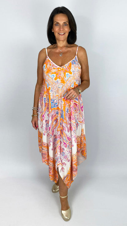 Handkerchief hem print strappy dress | 4 Colours