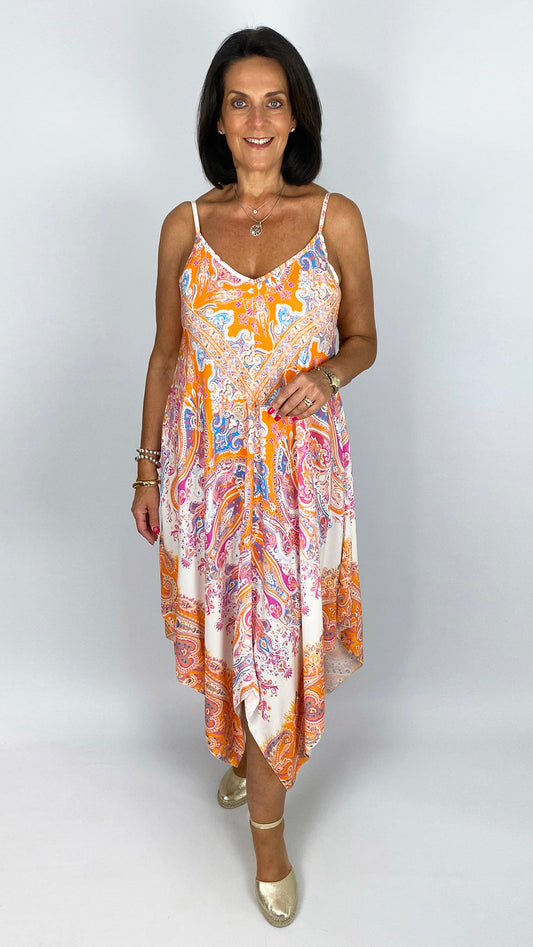 Handkerchief hem print strappy dress | 4 Colours