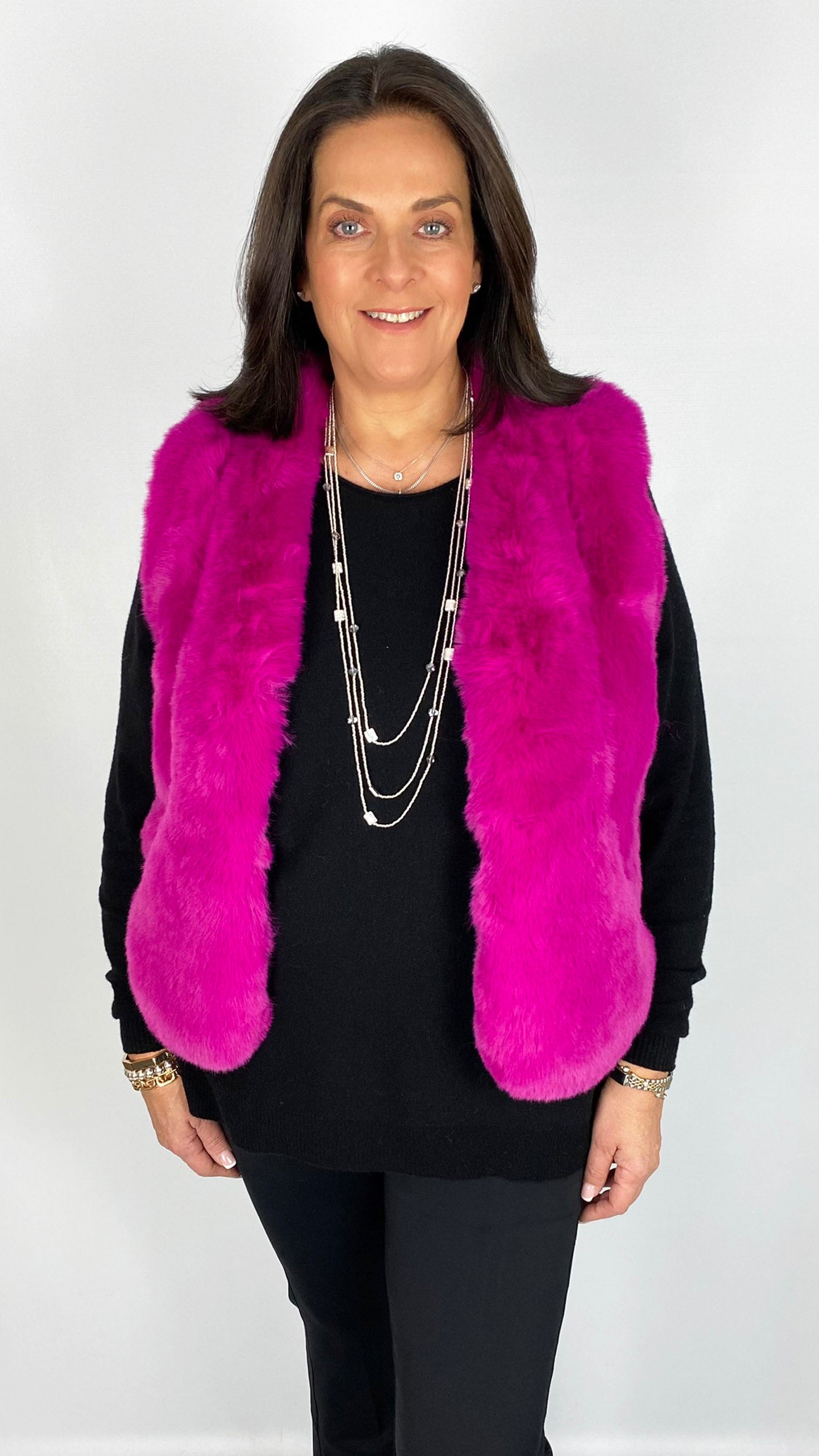 Short luxury faux fur gilet (Hot Pink) by Malissa J