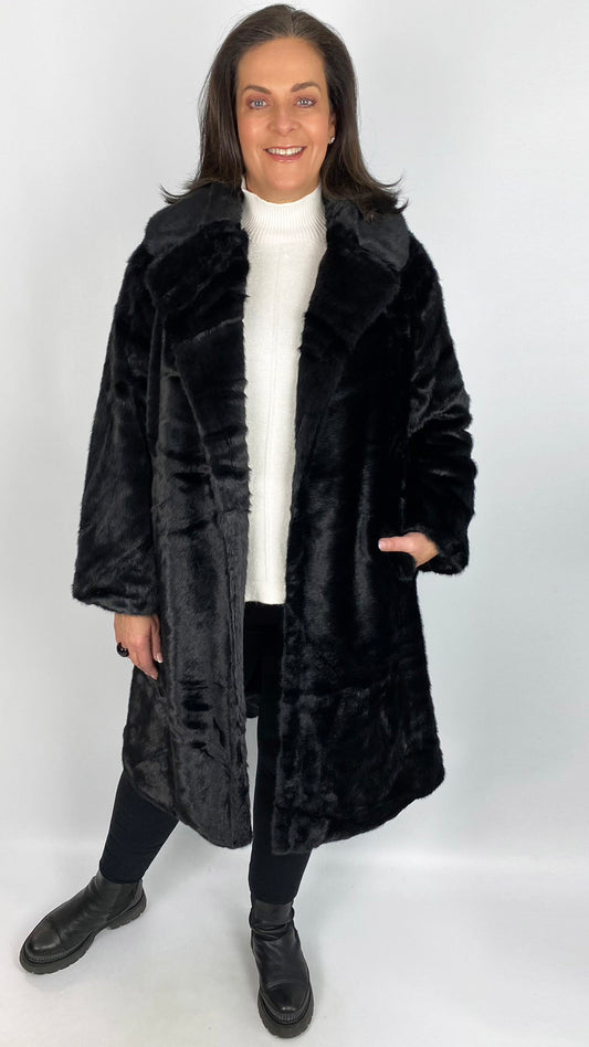 Faux Fur Midi Coat (Black) - last 1