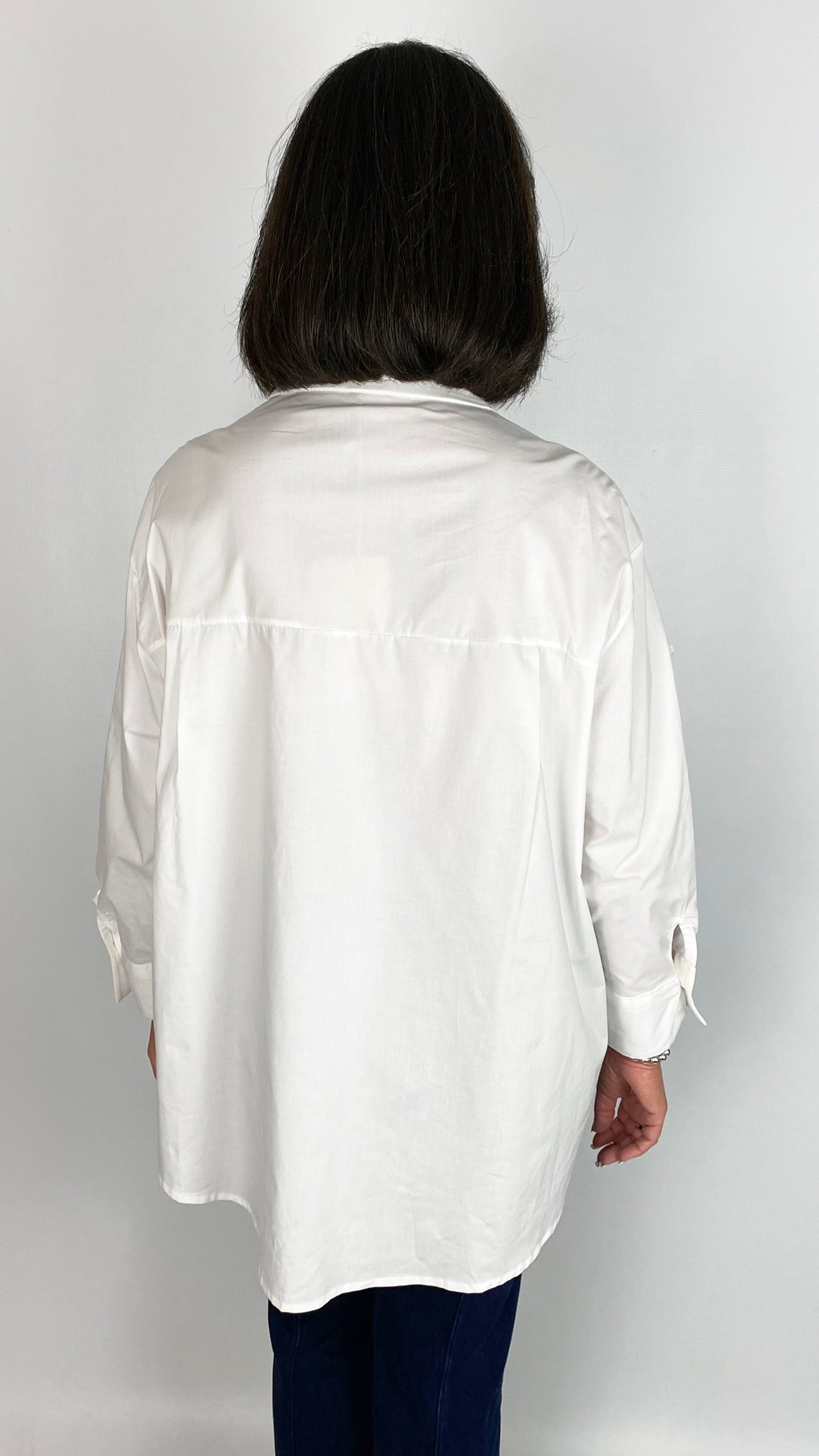 Crochet & sequin embellished pure cotton shirt | White