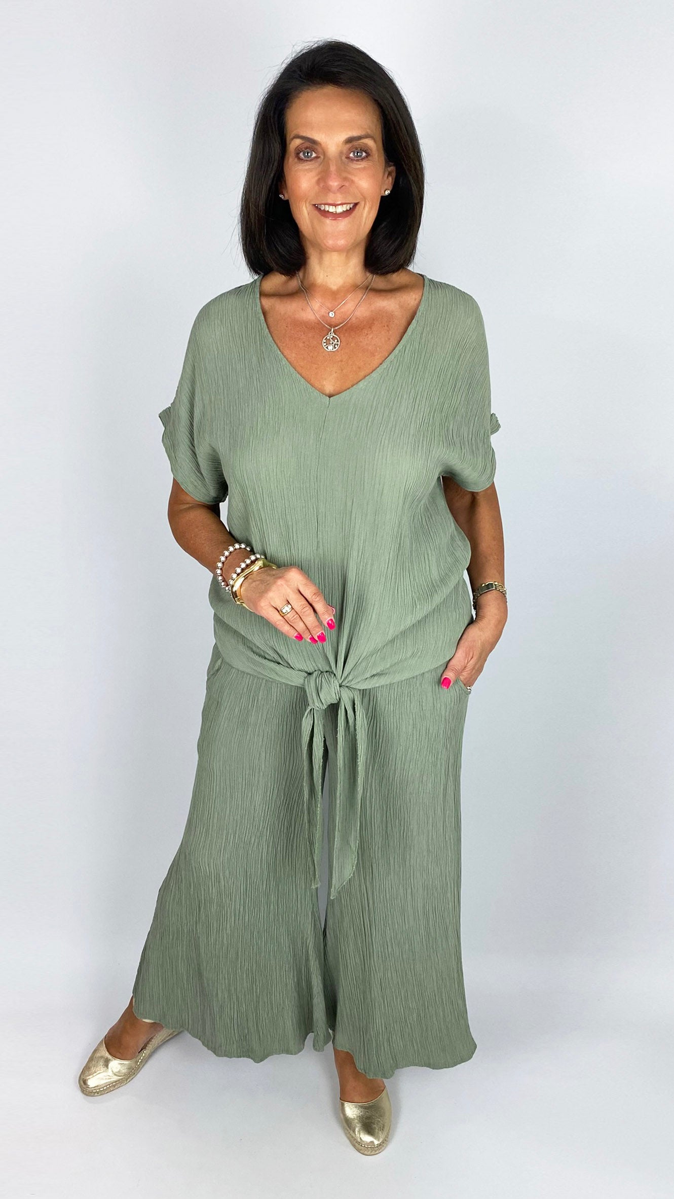 Crinkle tie front top & culotte pant set | 4 Colours