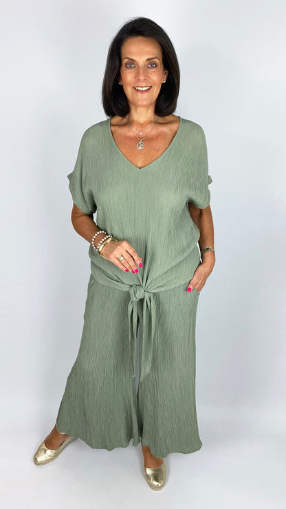 Crinkle tie front top & culotte pant set | 4 Colours