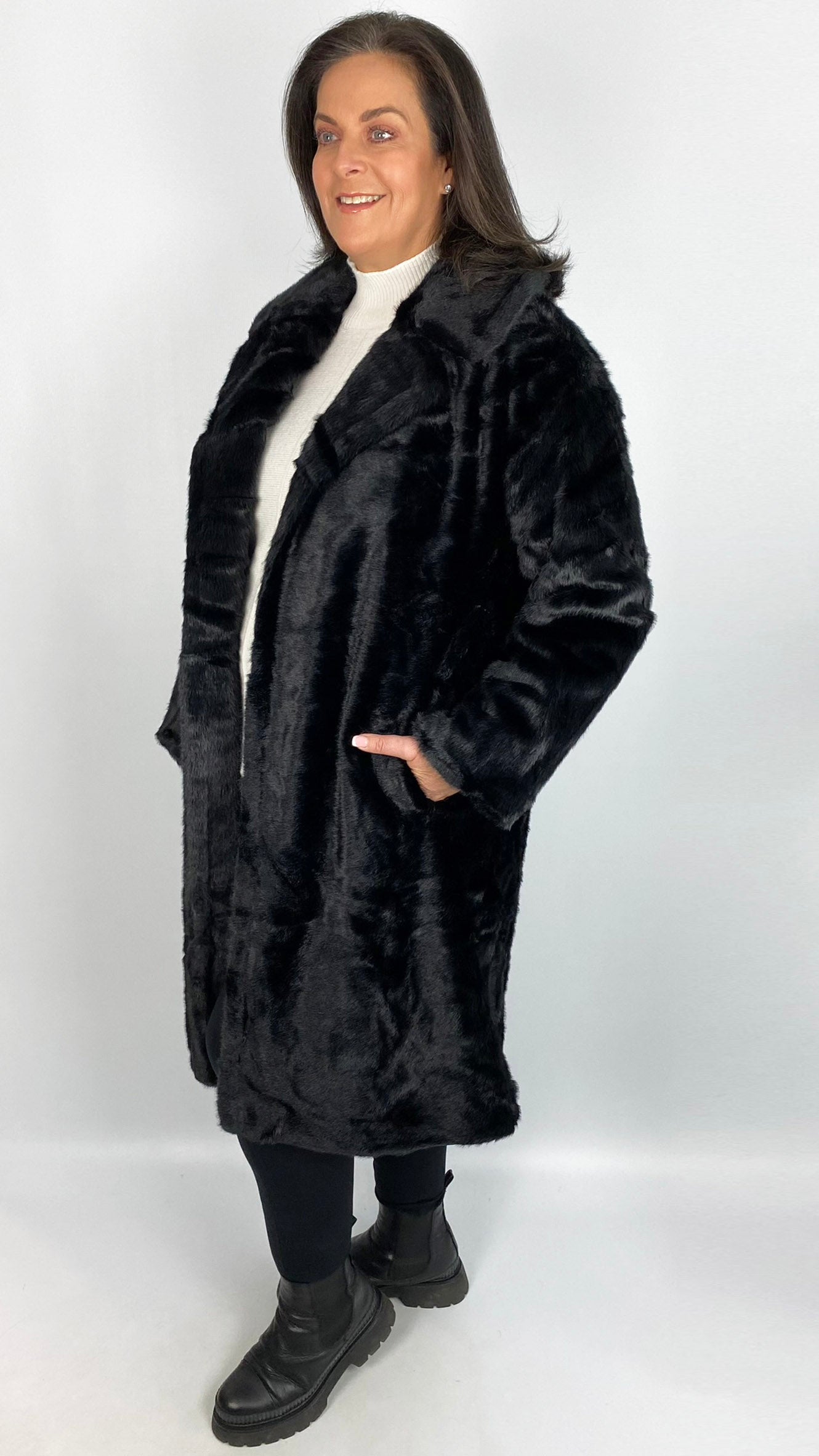 Black midi fur coat online