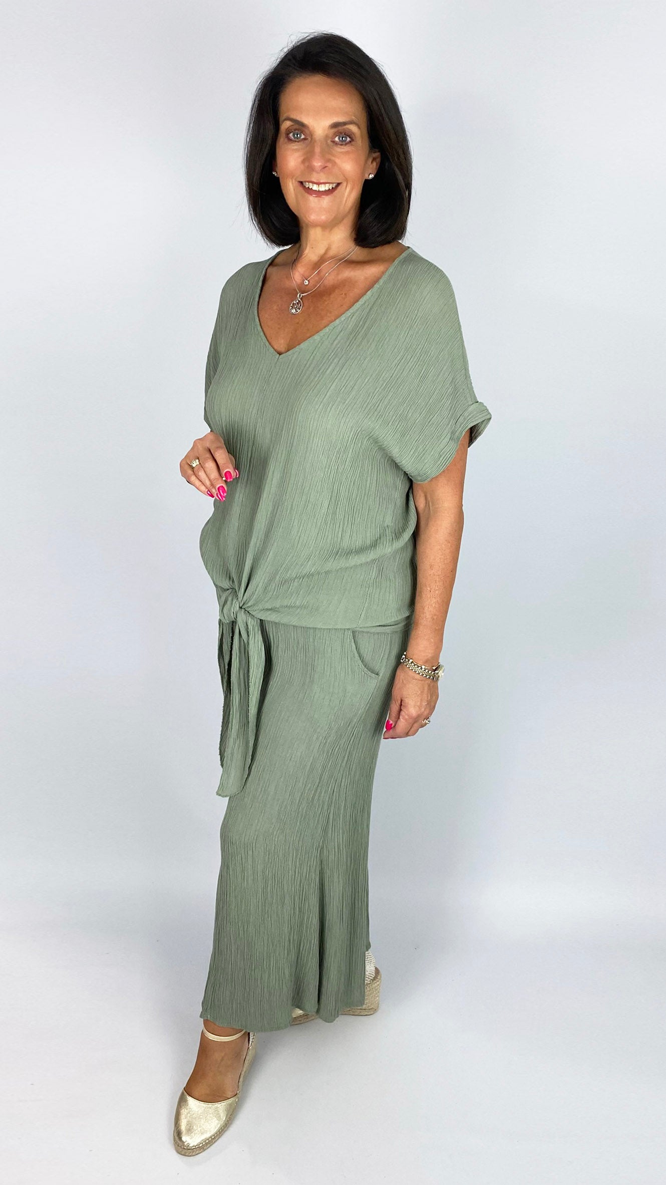 Crinkle tie front top & culotte pant set | 4 Colours