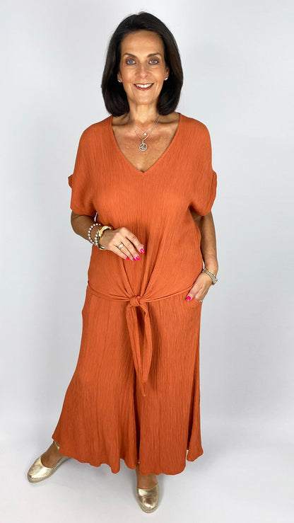 Crinkle tie front top & culotte pant set | 4 Colours