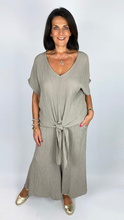 Crinkle tie front top & culotte pant set | 4 Colours