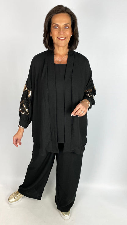 Linen-mix sequin embroidered 3 piece set | 2 Colours