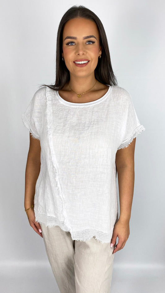 Cotton & linen raw-seam mesh-hem top | 4 Colours