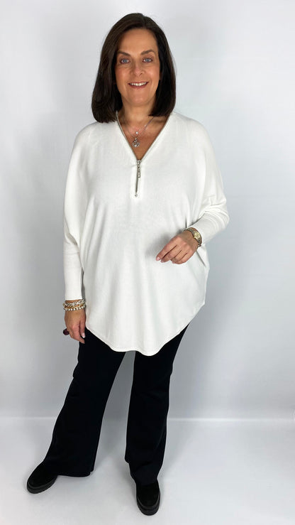 Round hem zip v-neck jumper (6 Colours)