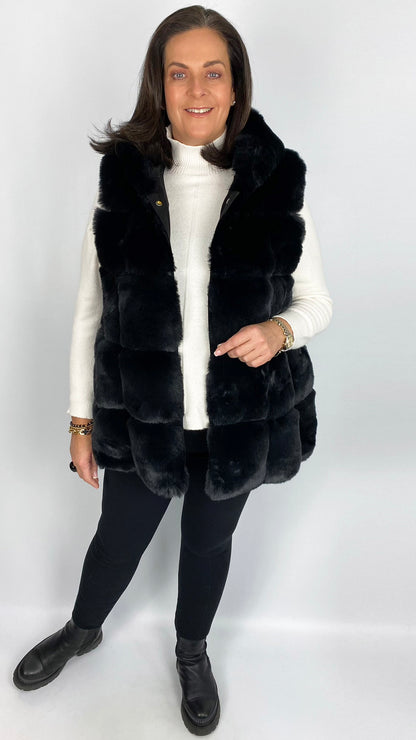 Long Faux Fur Hooded Gilet (3 Colours)
