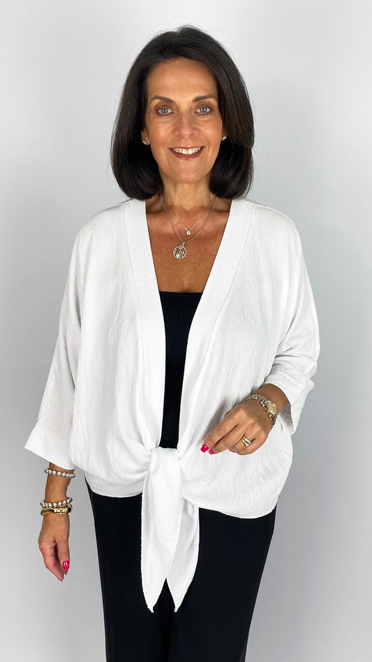 Crepe-feel tie-front jacket | 3 Colours