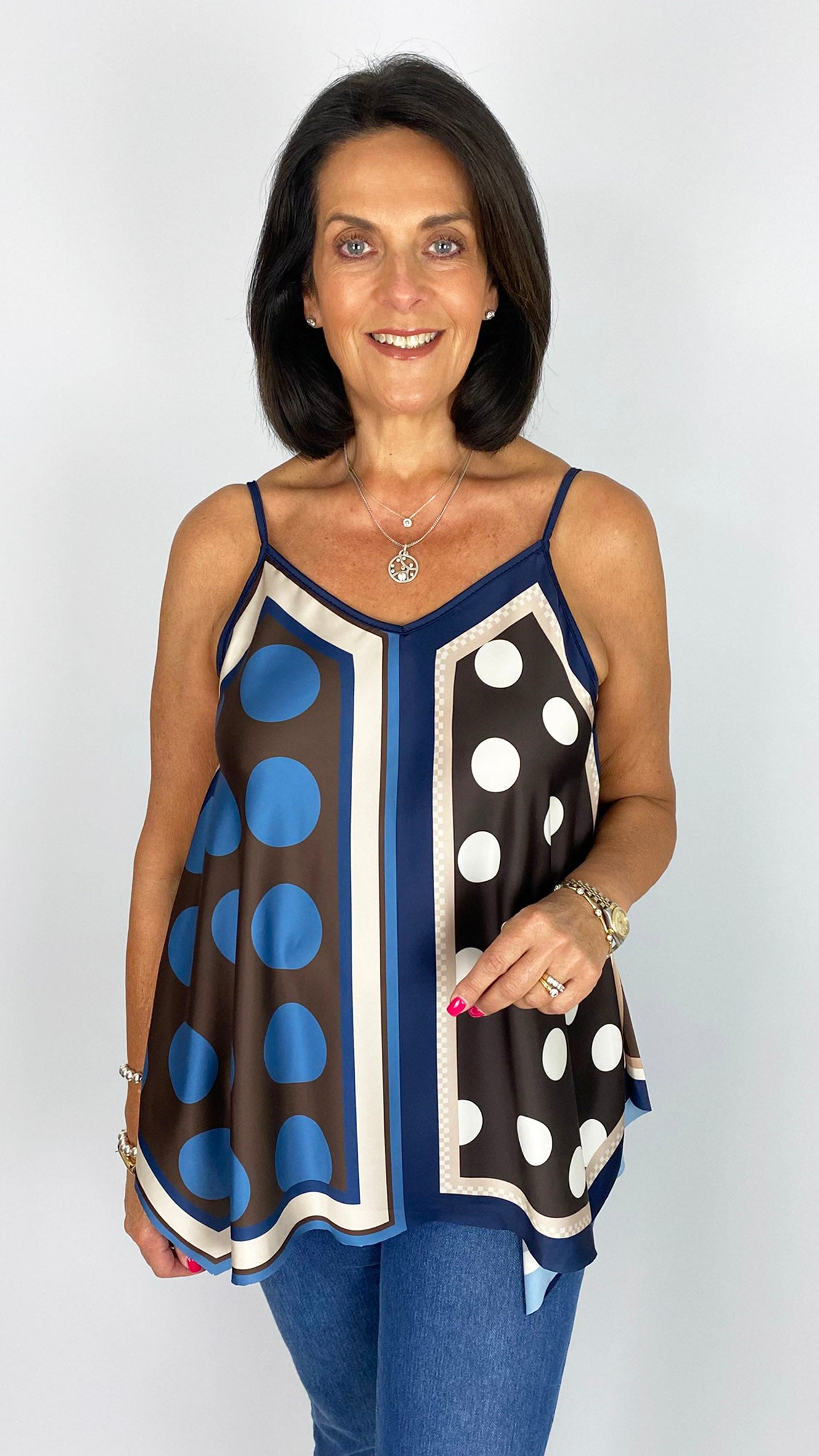 Satin-feel strappy polka dot top | 3 Colours