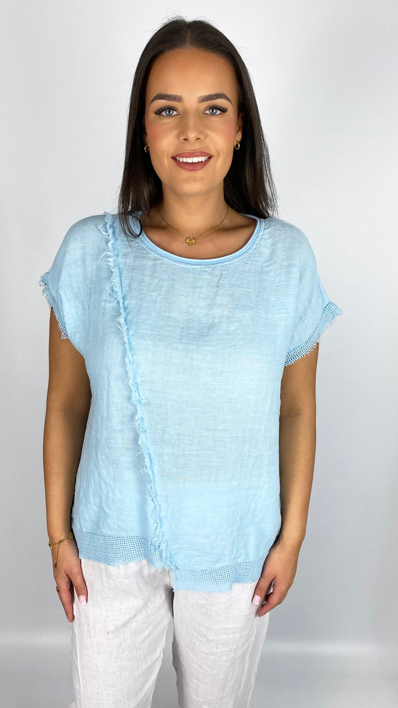 Cotton & linen raw-seam mesh-hem top | 4 Colours