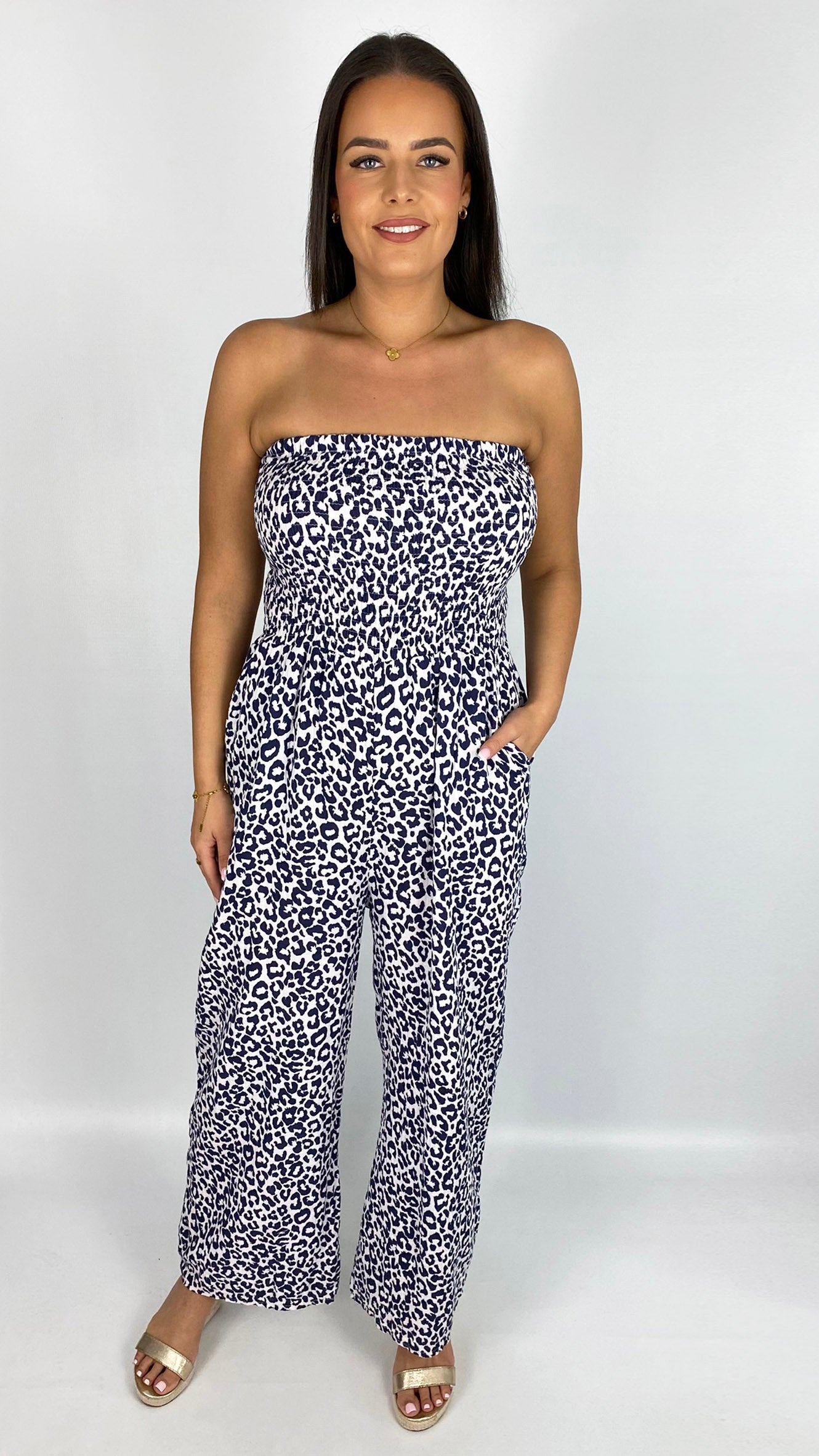 Pure cotton bandeau leopard print jumpsuit | 4 Colours
