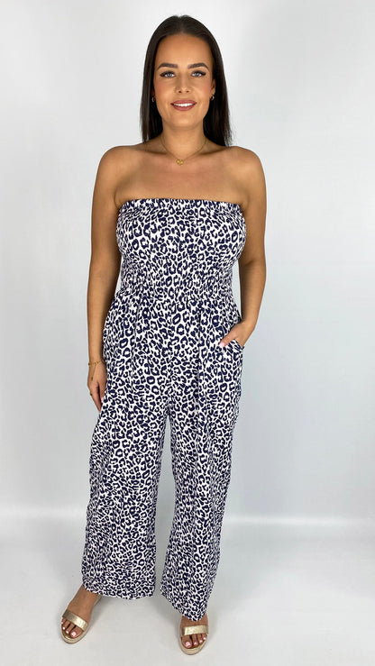 Pure cotton bandeau leopard print jumpsuit | 4 Colours