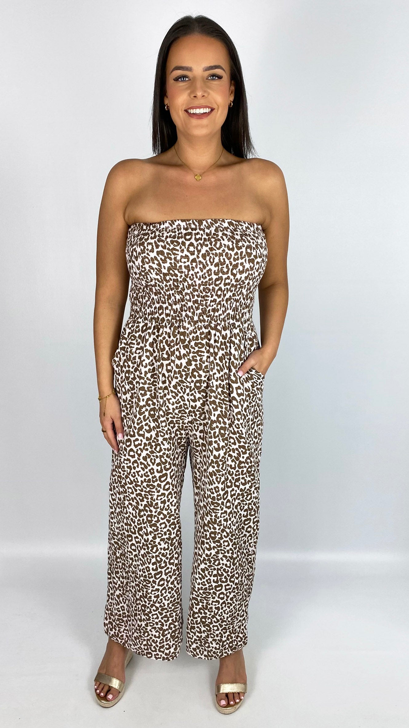 Pure cotton bandeau leopard print jumpsuit | 4 Colours