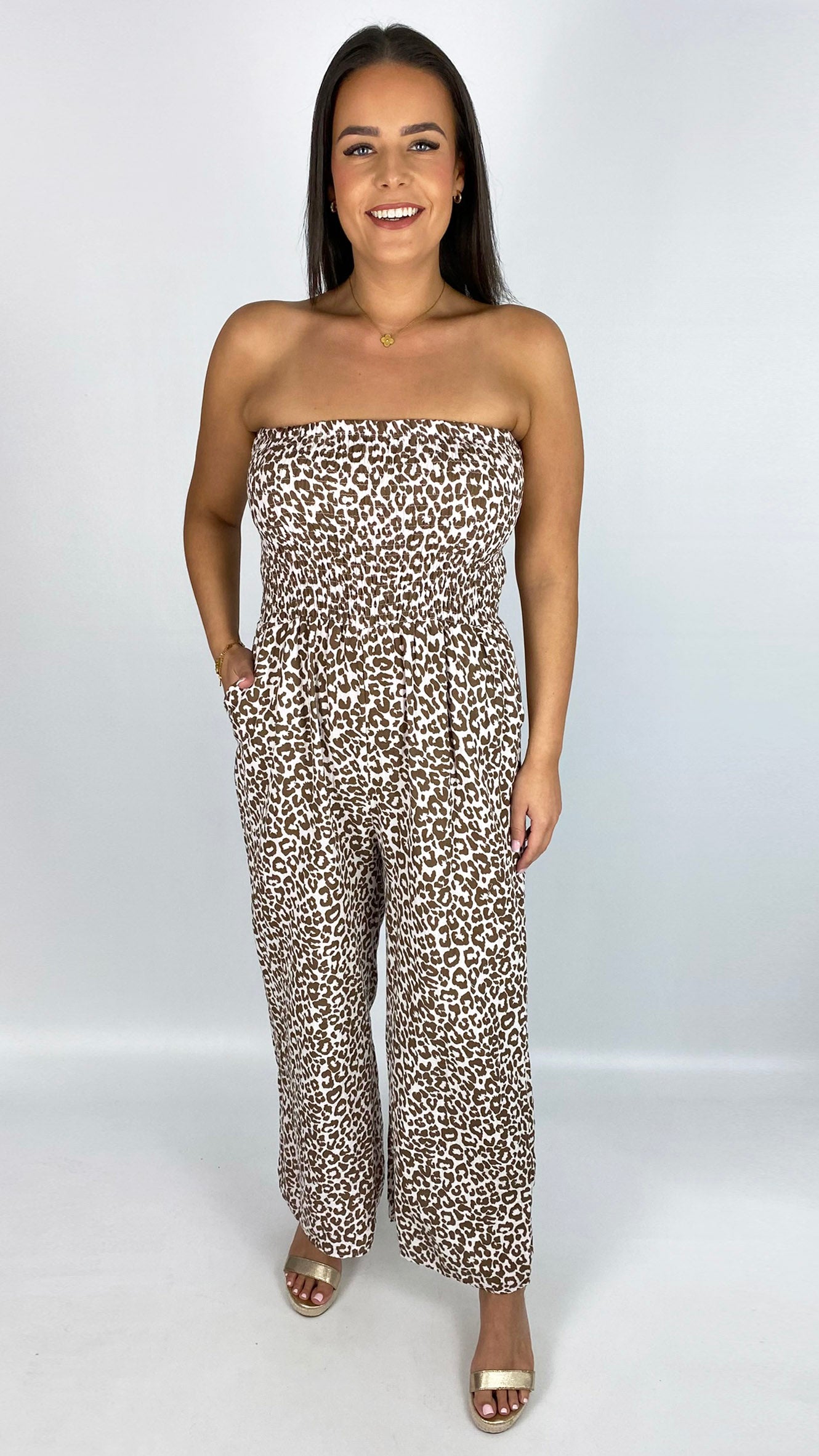 Pure cotton bandeau leopard print jumpsuit | 4 Colours