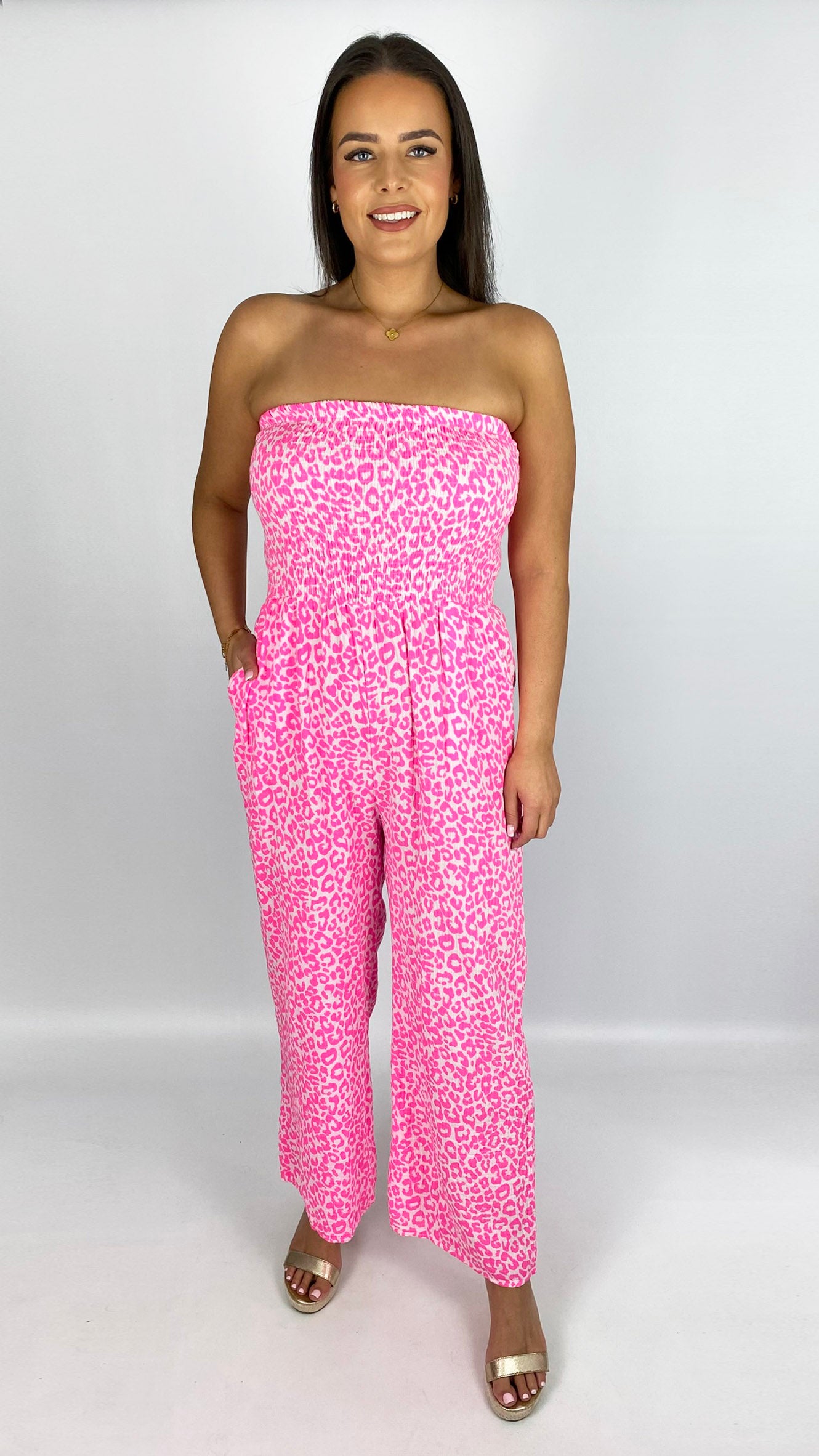 Pure cotton bandeau leopard print jumpsuit | 4 Colours