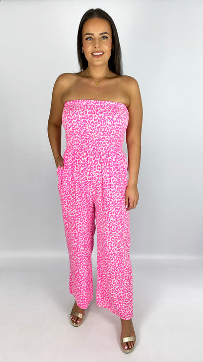 Pure cotton bandeau leopard print jumpsuit | 4 Colours
