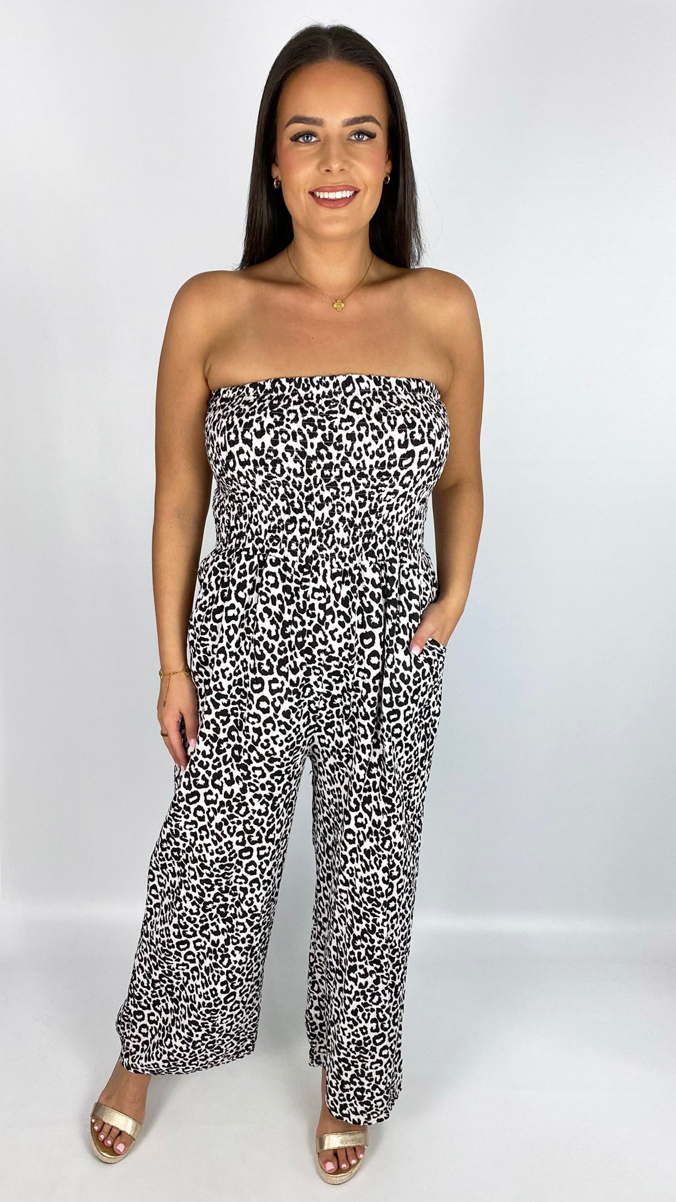 Pure cotton bandeau leopard print jumpsuit | 4 Colours