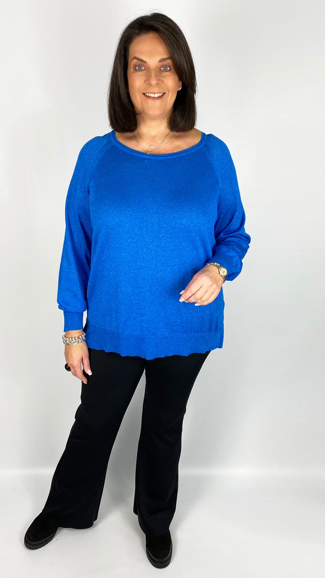 Lurex fine knit long sleeve top by Mat (Sapphire Blue)