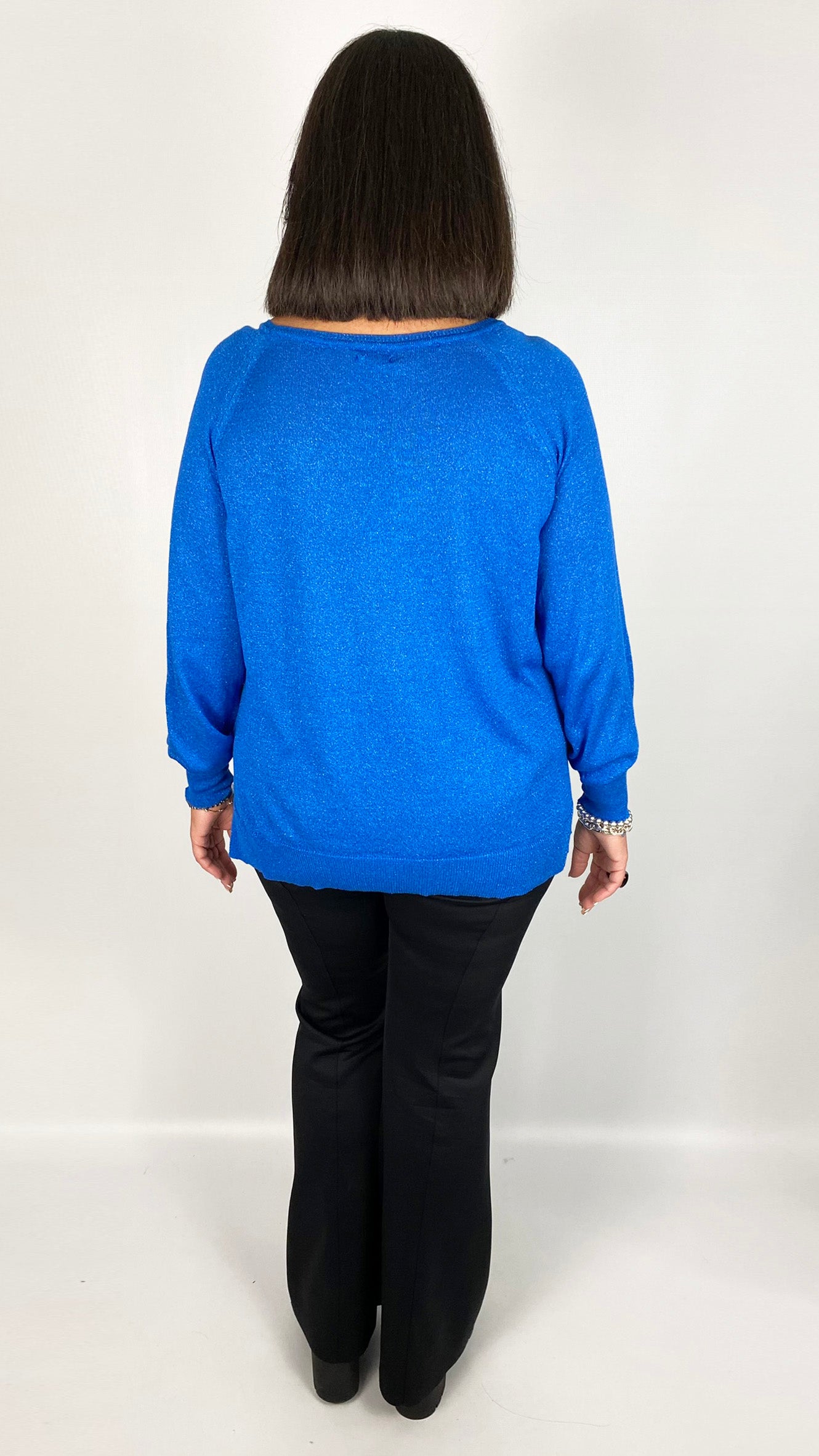 Lurex fine knit long sleeve top by Mat (Sapphire Blue)