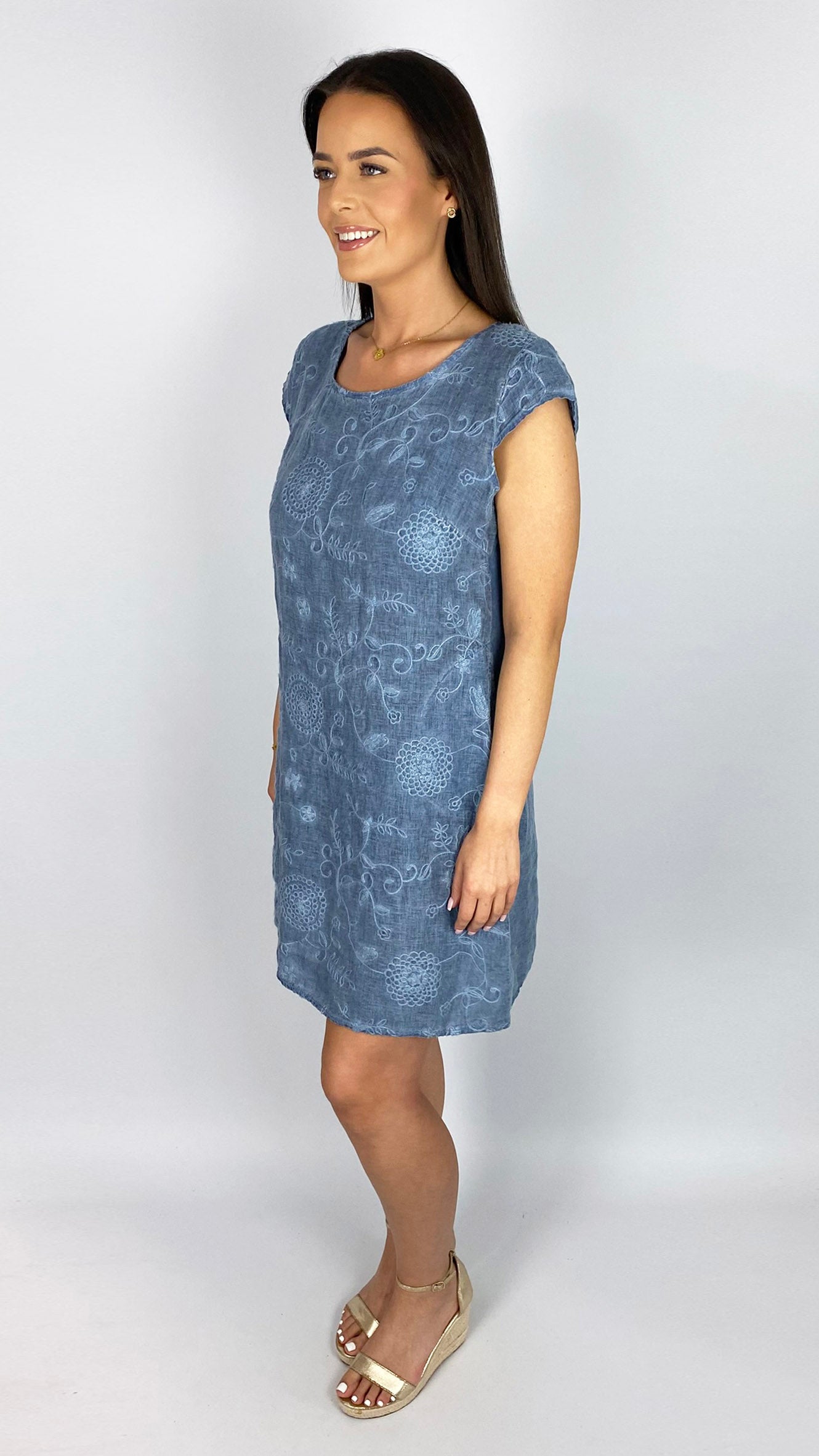 Embroidered front linen dress | 6 Colours