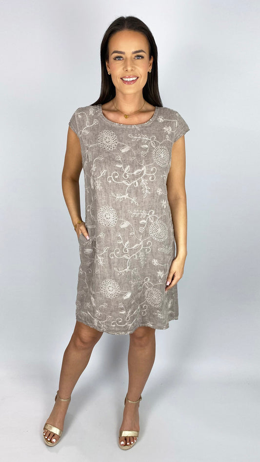 Embroidered front linen dress | 6 Colours