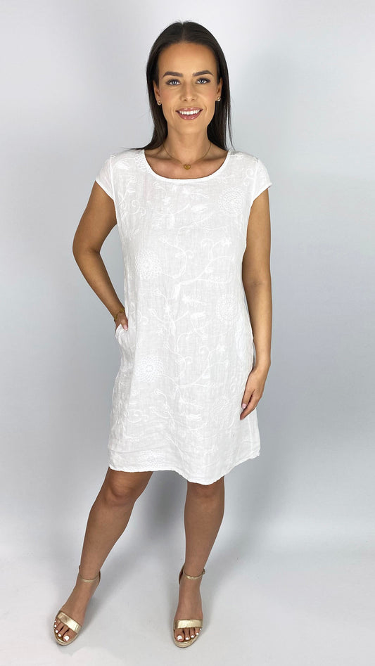 Embroidered front linen dress | 6 Colours