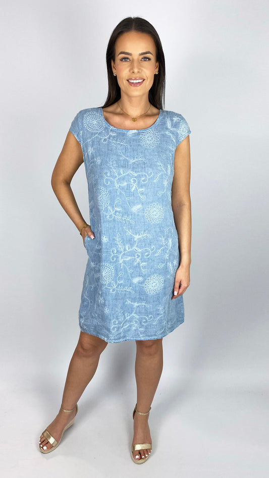 Embroidered front linen dress | 6 Colours