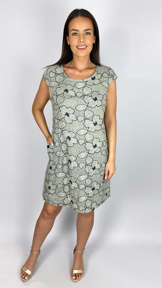 Lurex flower embroidered linen dress | 3 Colours