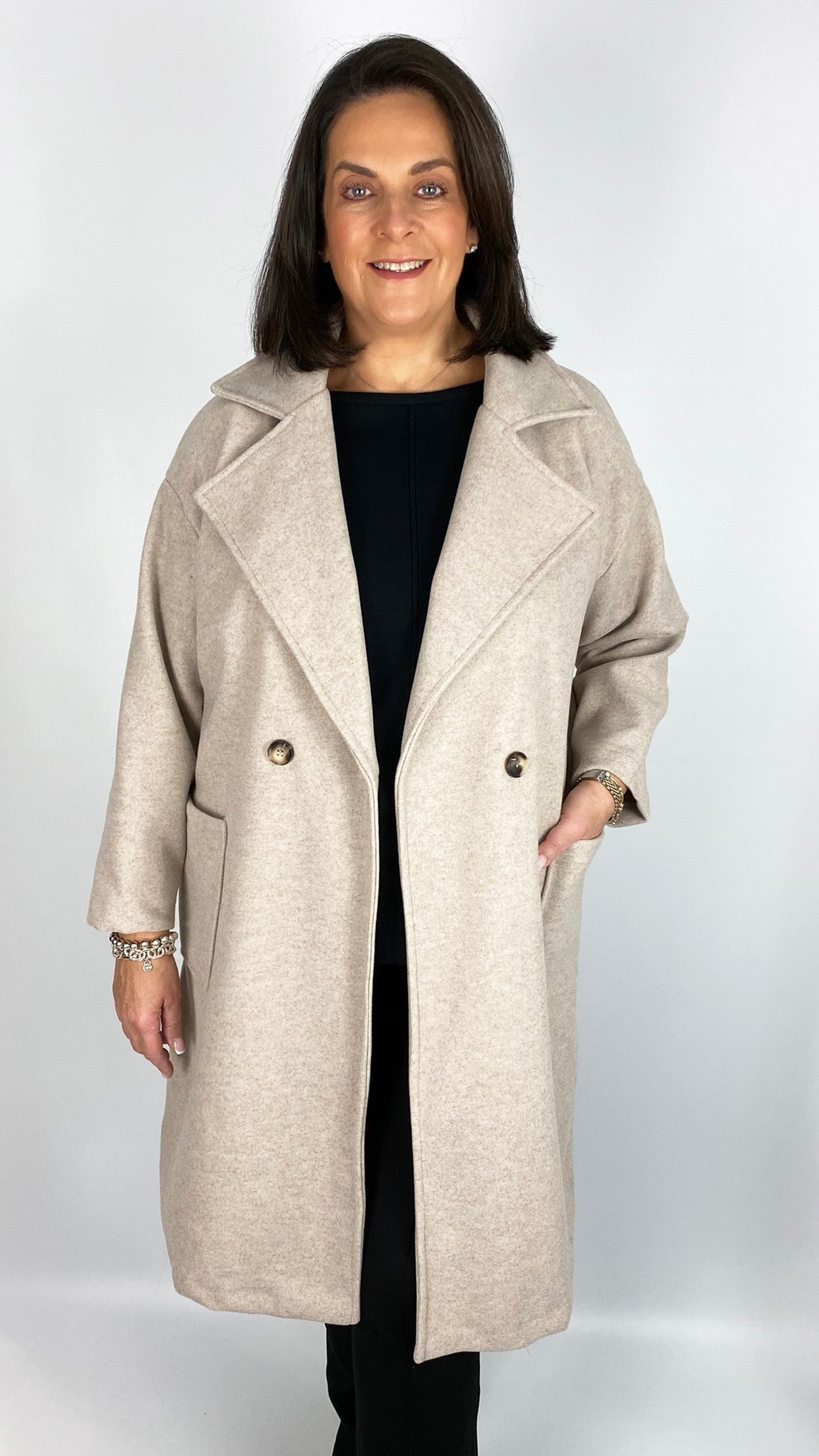 Relaxed fit double breasted midi coat (2 Colours)