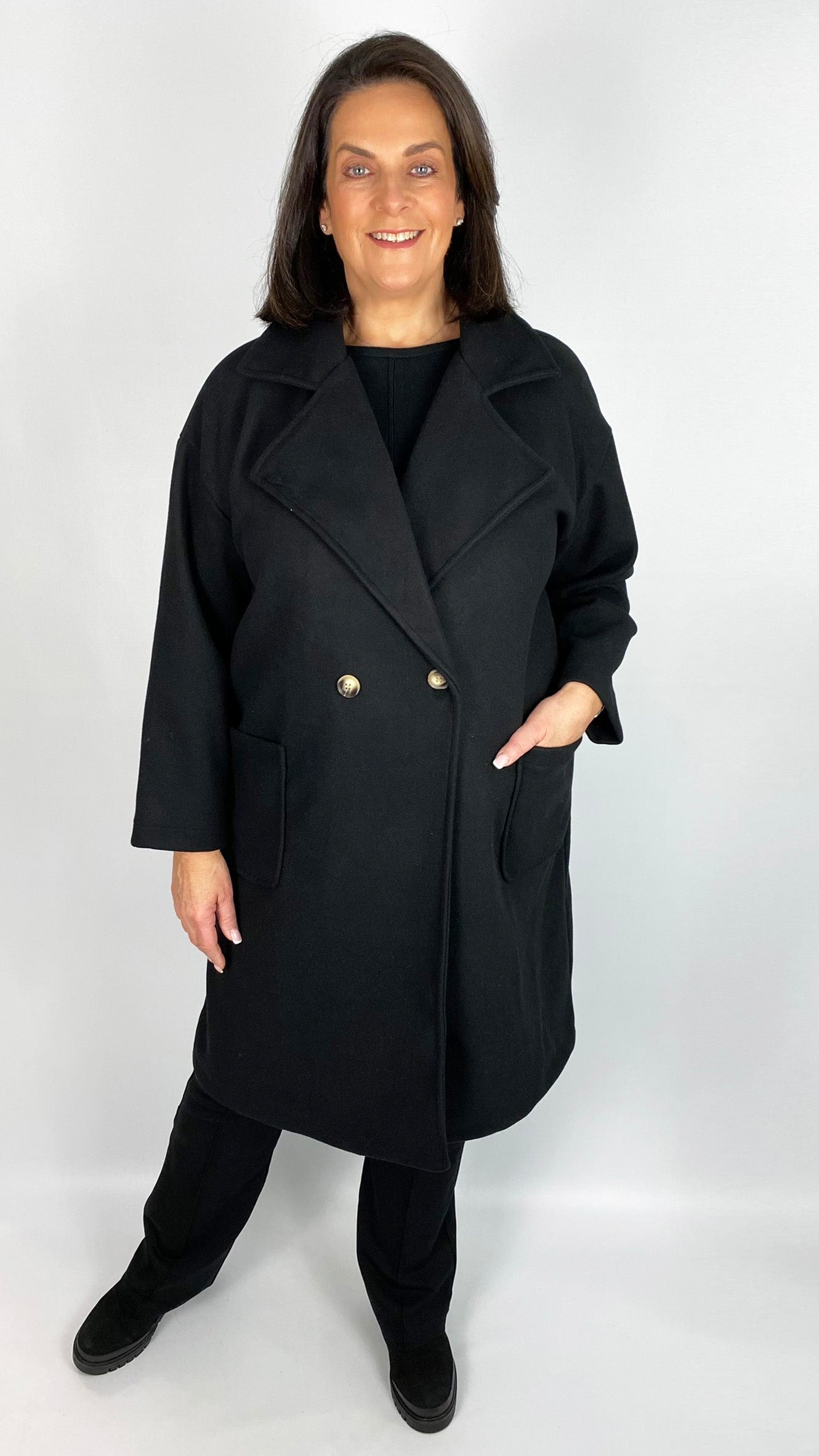 Relaxed fit double breasted midi coat (2 Colours)