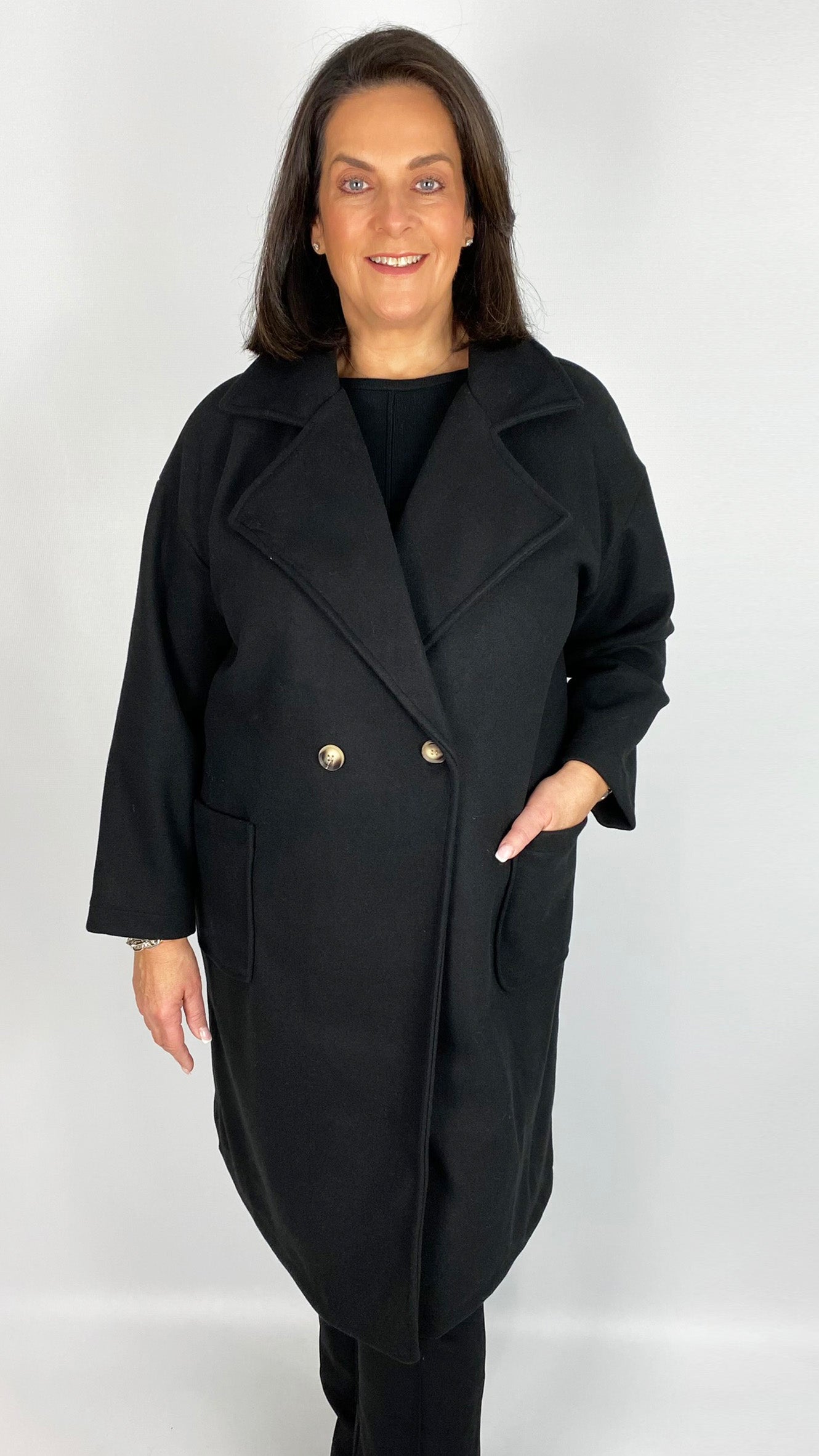 Relaxed fit double breasted midi coat (2 Colours)