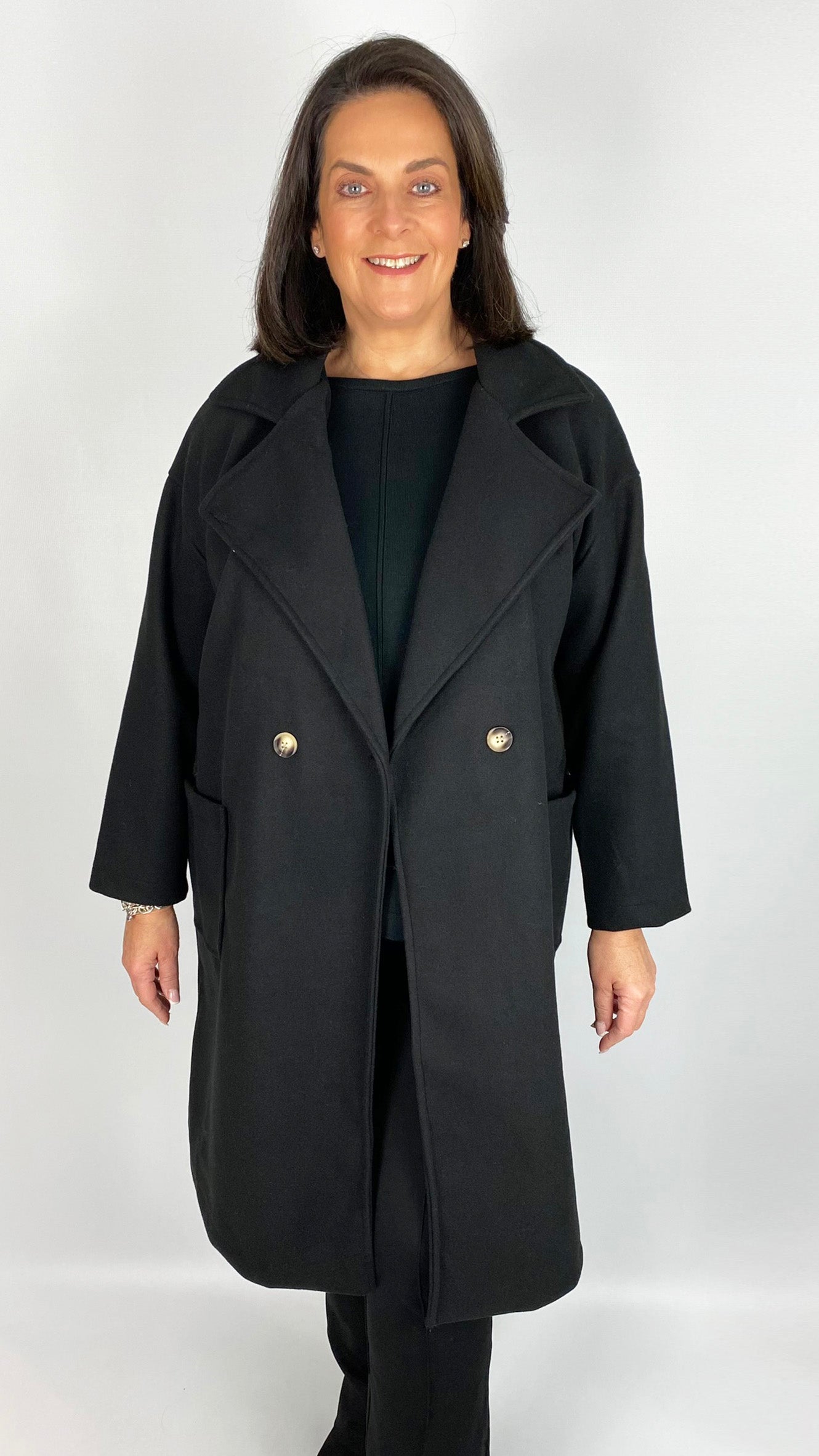 Relaxed fit double breasted midi coat (2 Colours)