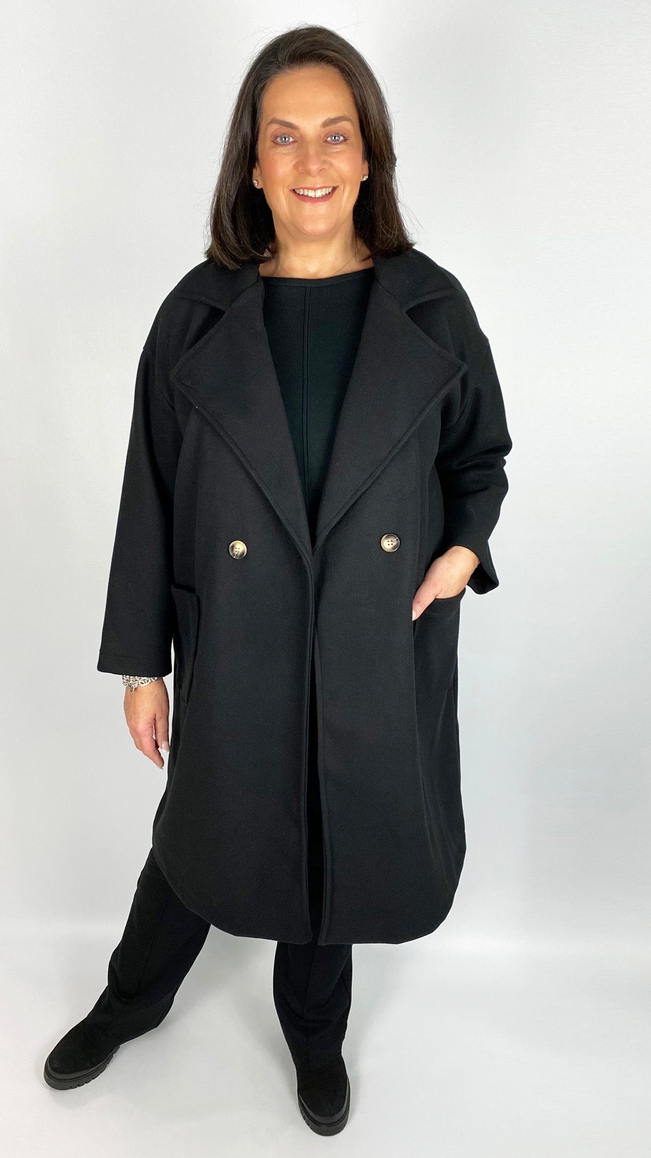 Relaxed fit double breasted midi coat (2 Colours)