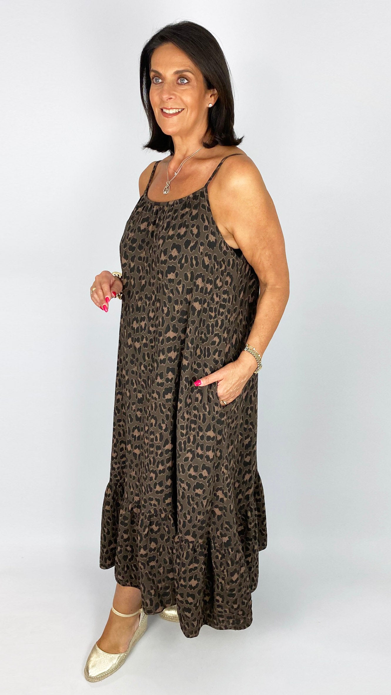 Leopard print cheesecloth strappy dress | 2 Colours