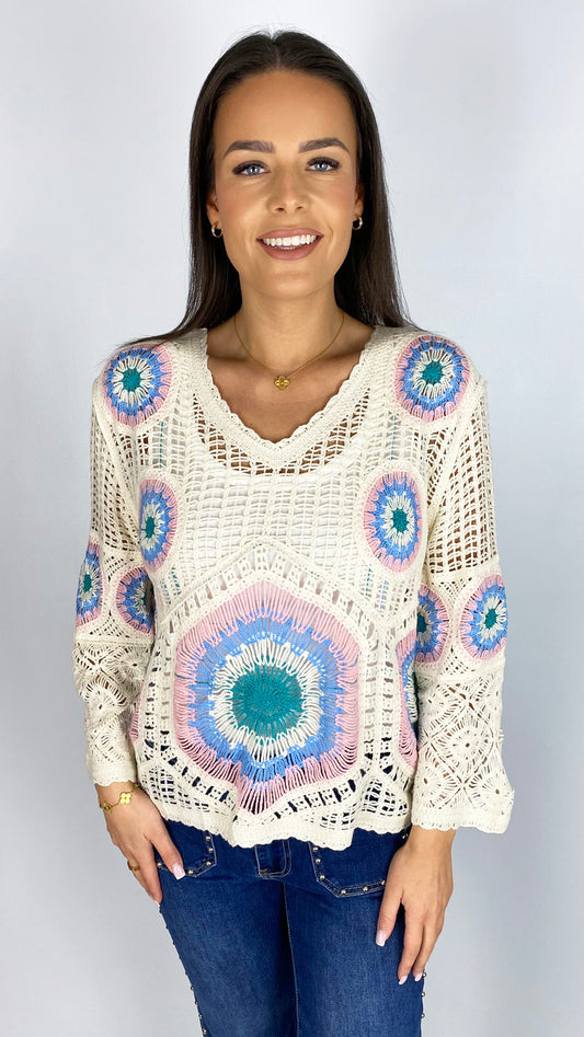 Scalloped edge crochet v-neck top | 2 Colours