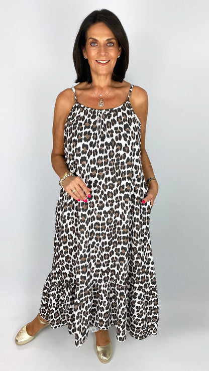 Leopard print cheesecloth strappy dress | 2 Colours