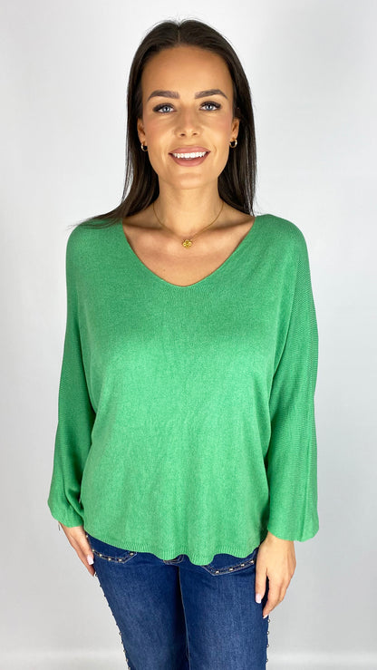 Lightweight knit v-neck batwing top | 13 Colours
